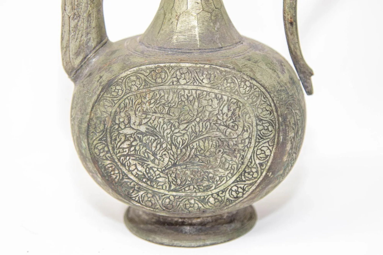 Antique Islamic Middle Eastern Qajar Persian Tinned Metal Ewer 19th Century - 10