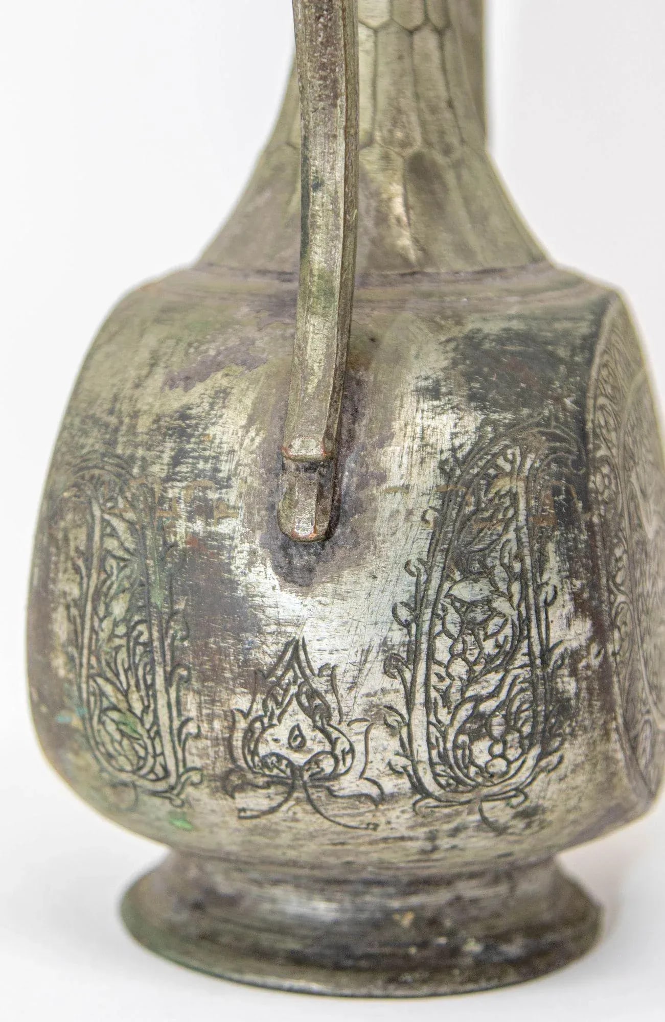 Antique Islamic Middle Eastern Qajar Persian Tinned Metal Ewer 19th Century - 11