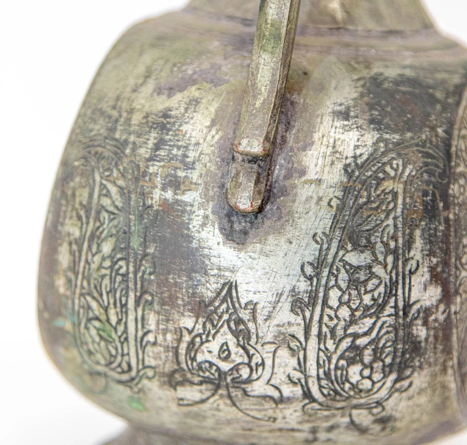 Antique Islamic Middle Eastern Qajar Persian Tinned Metal Ewer 19th Century - 12