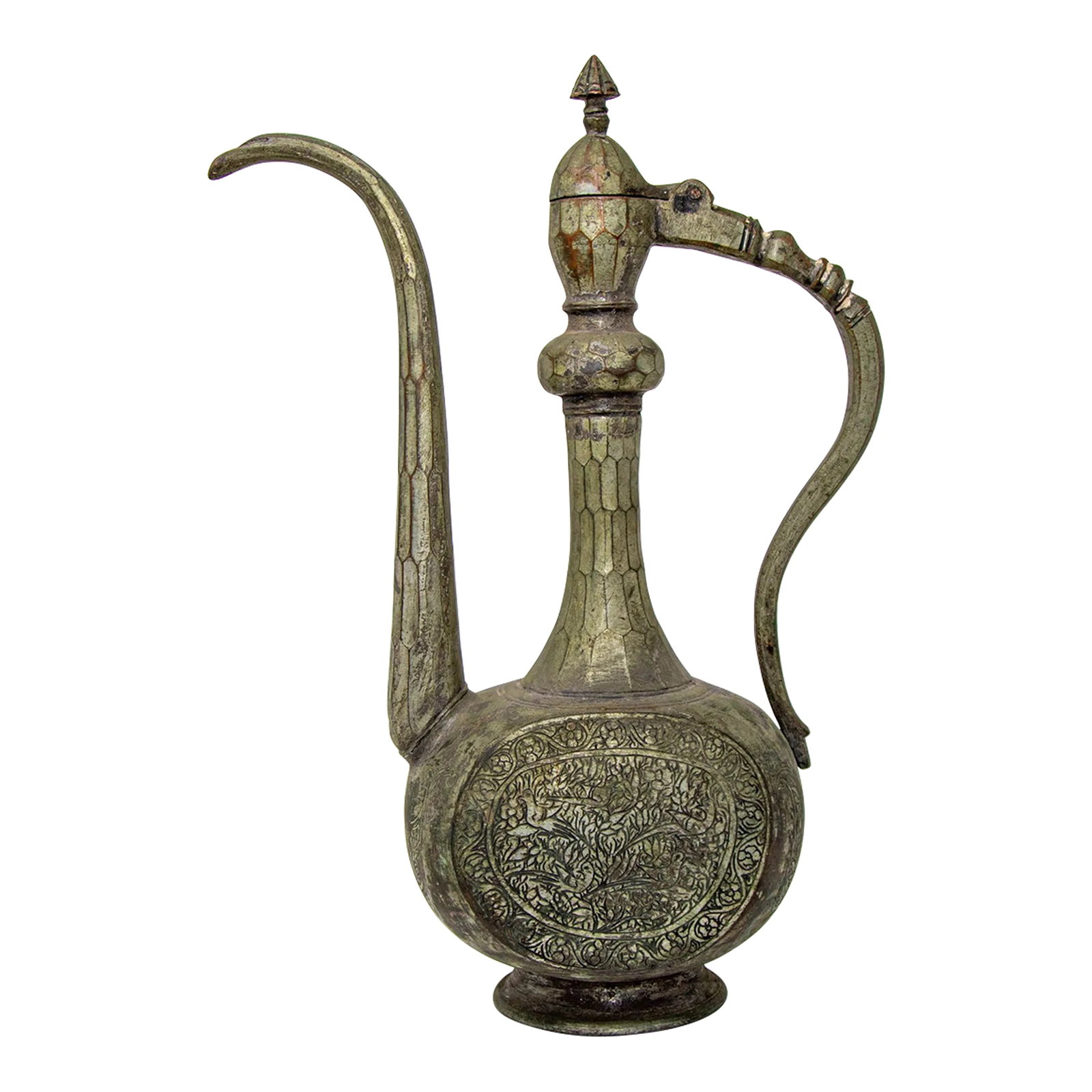 Antique Islamic Middle Eastern Qajar Persian Tinned Metal Ewer 19th Century (1 of 12)
