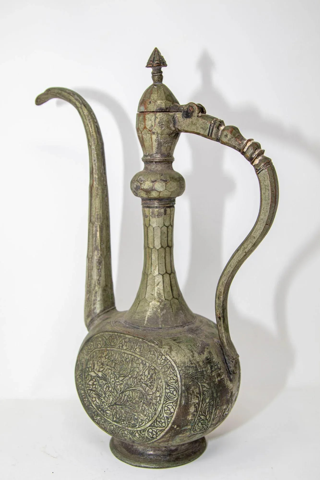 Antique Islamic Middle Eastern Qajar Persian Tinned Metal Ewer 19th Century - 4