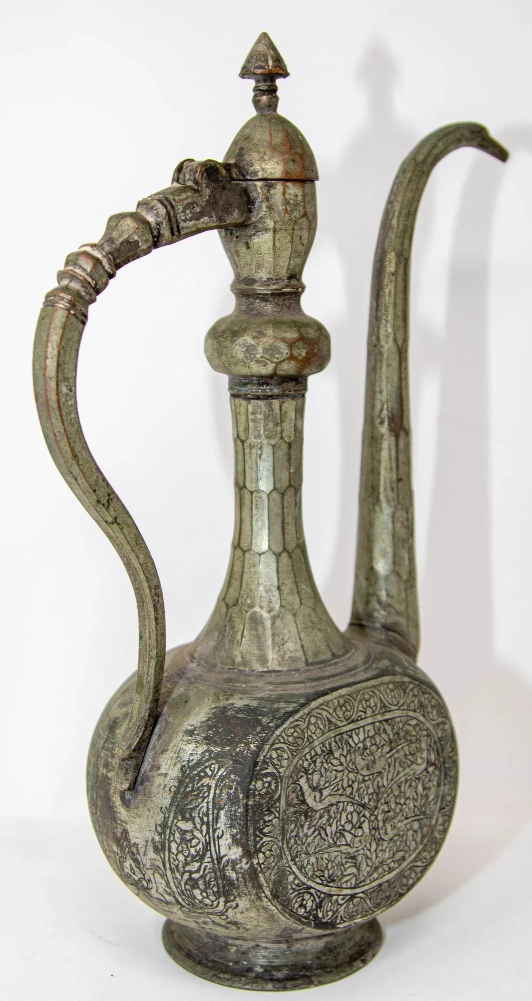 Antique Islamic Middle Eastern Qajar Persian Tinned Metal Ewer 19th Century - 5
