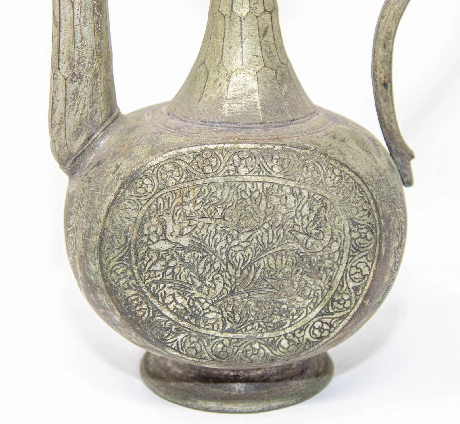Antique Islamic Middle Eastern Qajar Persian Tinned Metal Ewer 19th Century - 6