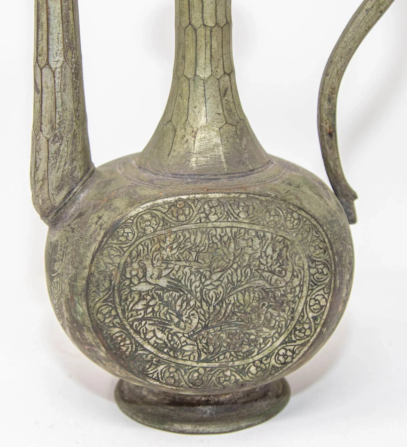 Antique Islamic Middle Eastern Qajar Persian Tinned Metal Ewer 19th Century - 7