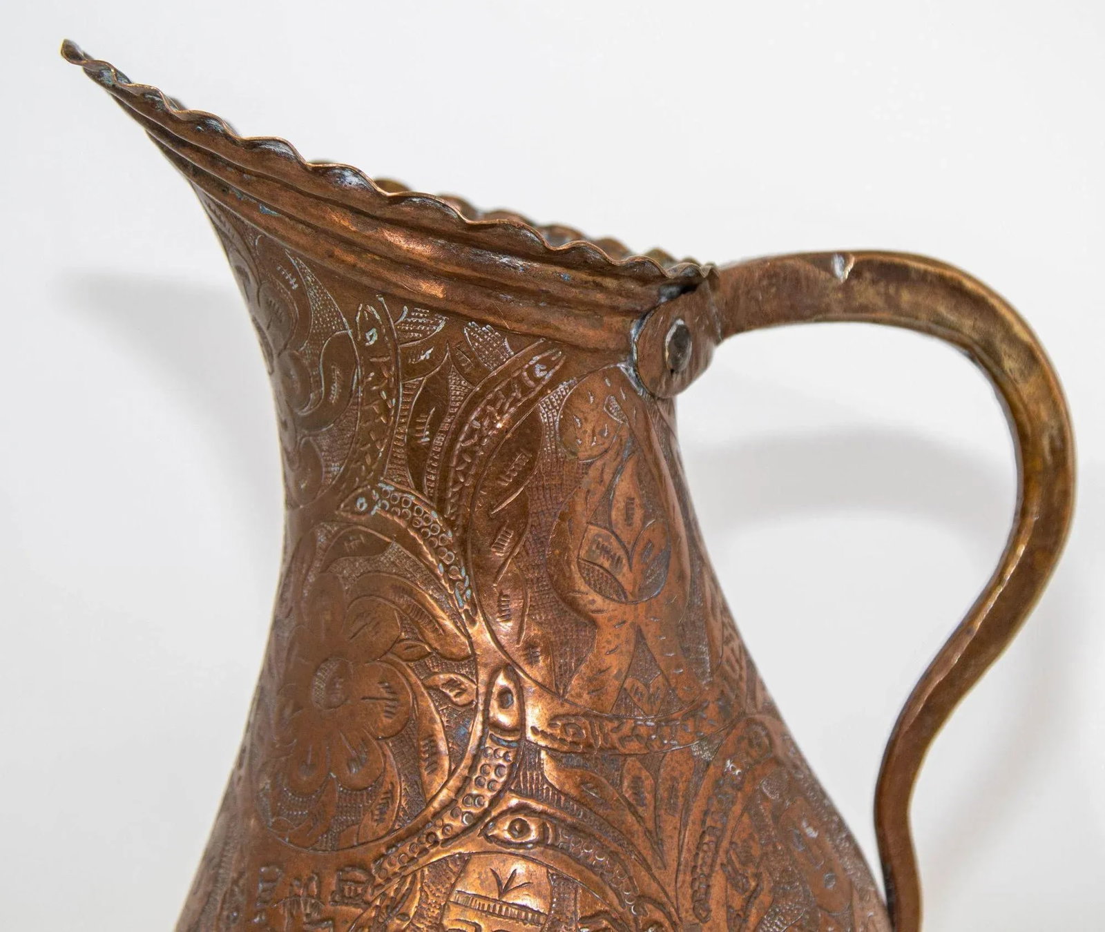 Islamic Persian Copper Pitcher Antique 19th Century Middle Eastern Ewer - 10