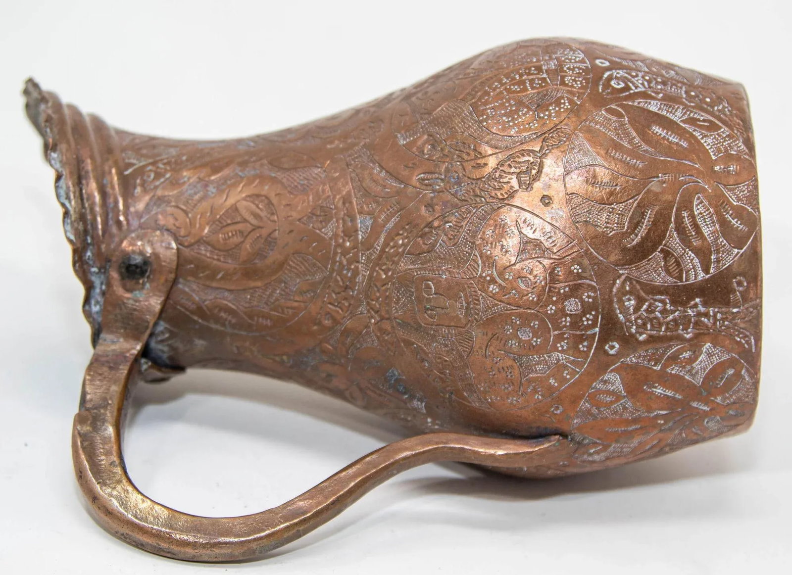 Islamic Persian Copper Pitcher Antique 19th Century Middle Eastern Ewer - 11