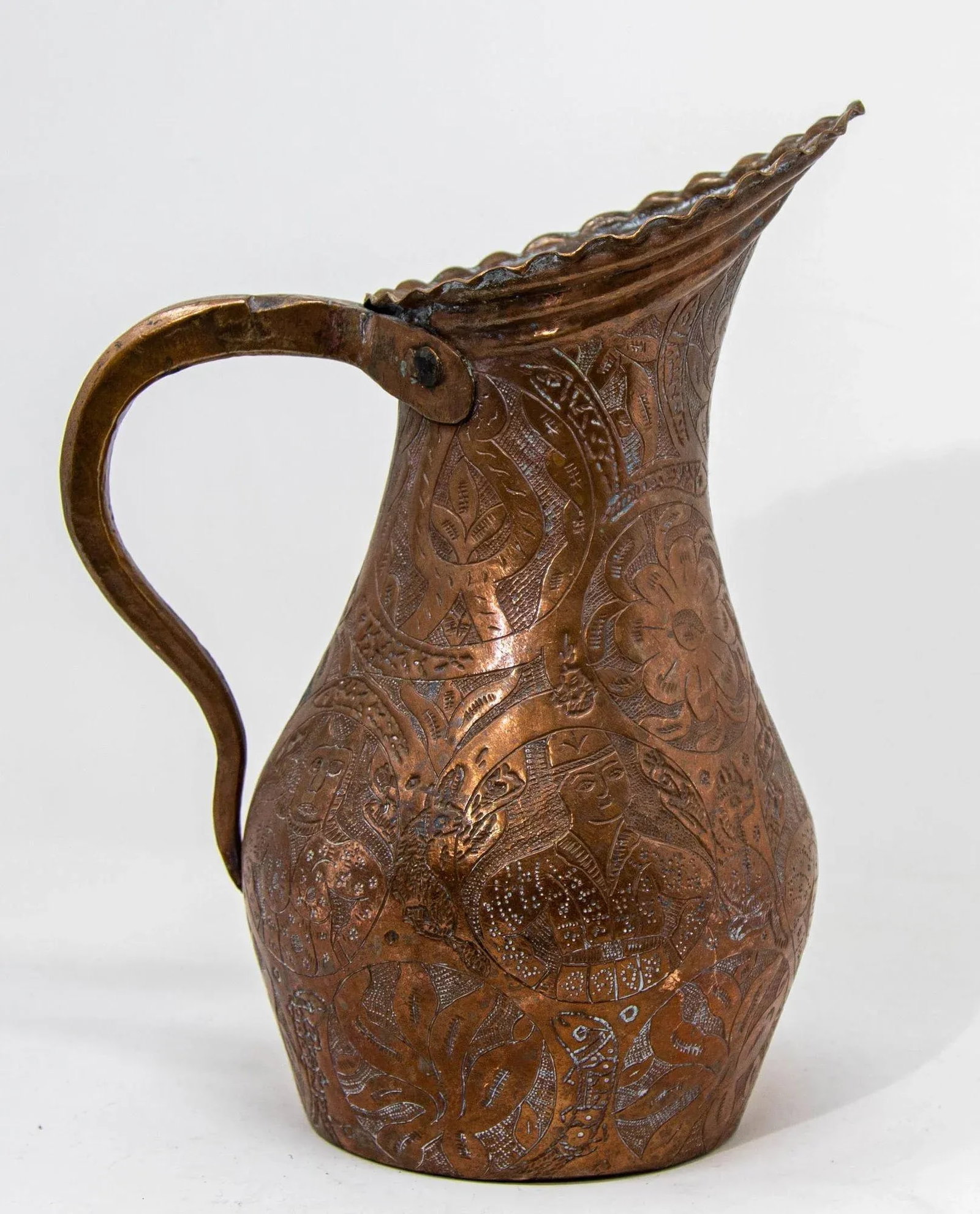 Islamic Persian Copper Pitcher Antique 19th Century Middle Eastern Ewer - 2
