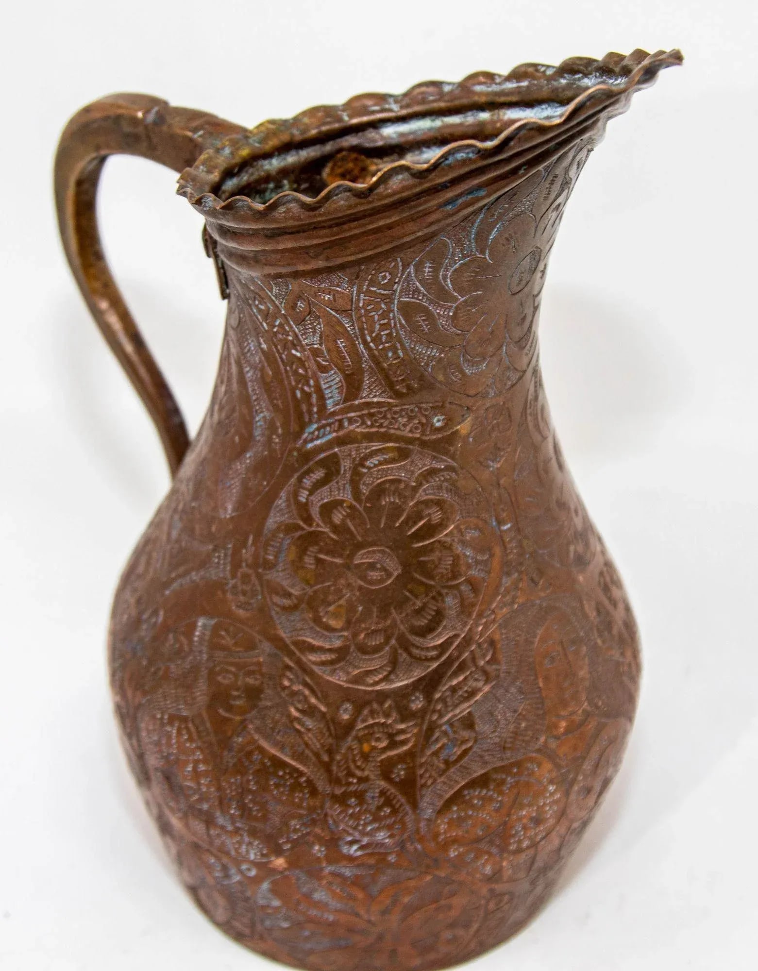 Islamic Persian Copper Pitcher Antique 19th Century Middle Eastern Ewer - 3