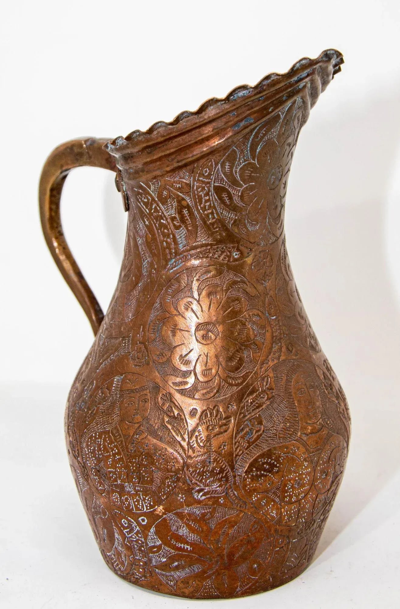 Islamic Persian Copper Pitcher Antique 19th Century Middle Eastern Ewer - 4
