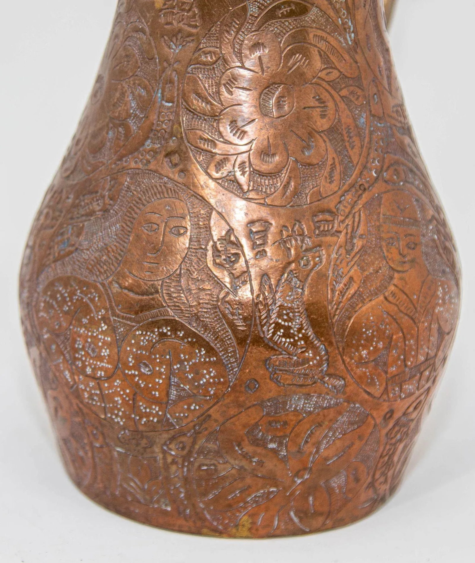 Islamic Persian Copper Pitcher Antique 19th Century Middle Eastern Ewer - 8