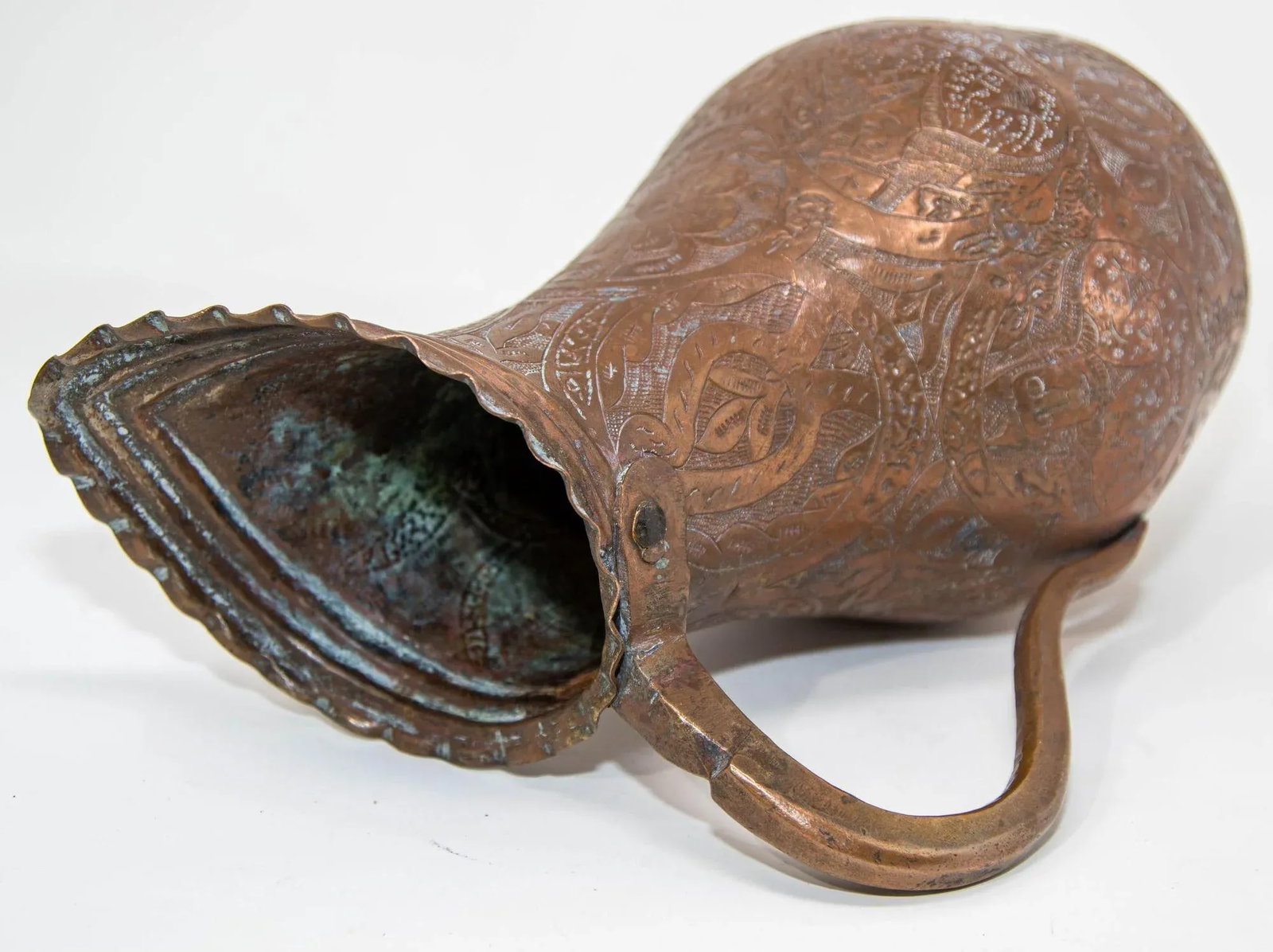 Islamic Persian Copper Pitcher Antique 19th Century Middle Eastern Ewer - 9