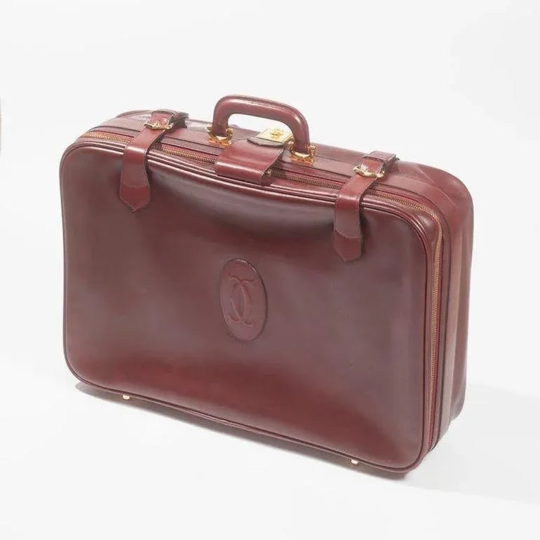 Cartier Must De Cartier Burgundy Red C Logo Leather Suitcase Luggage Paris 1975 - 11