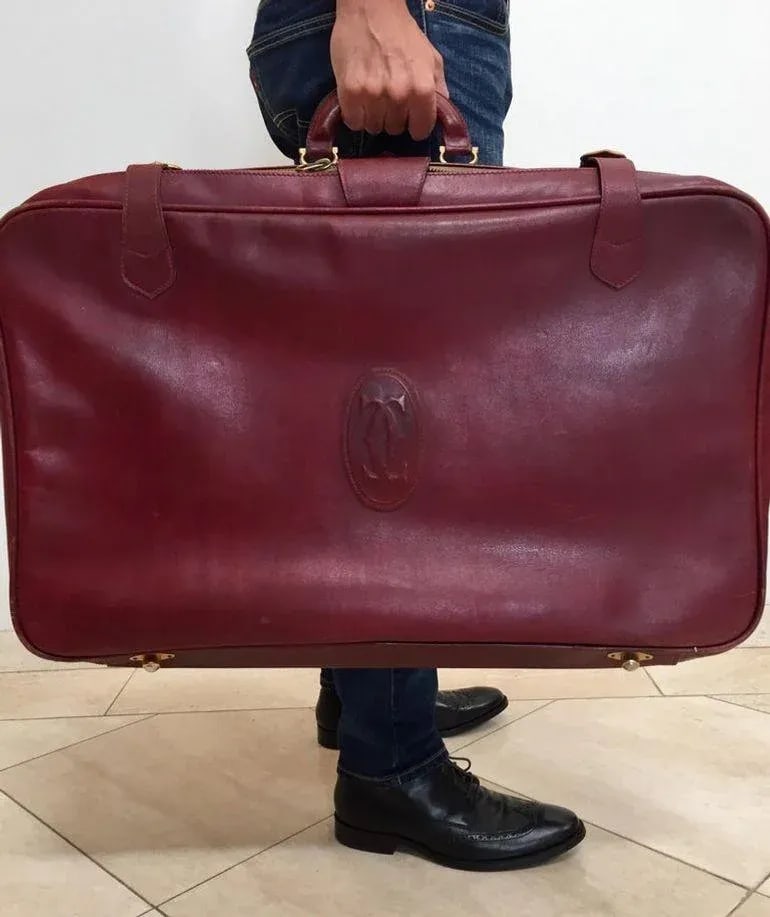 Cartier Must De Cartier Burgundy Red C Logo Leather Suitcase Luggage Paris 1975 - 12
