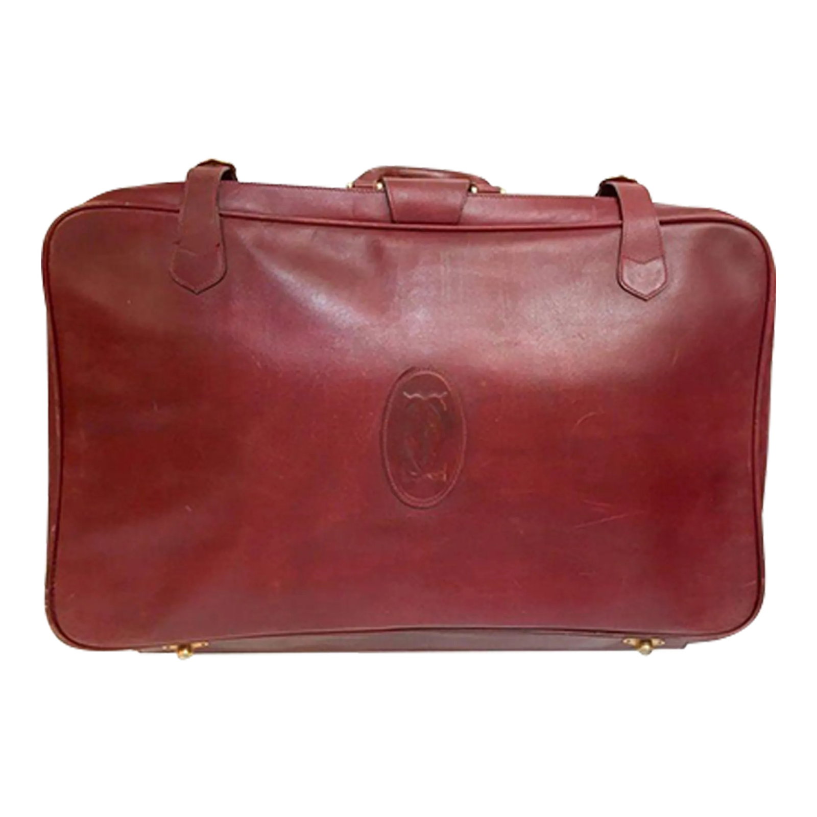 Cartier Must De Cartier Burgundy Red C Logo Leather Suitcase Luggage Paris 1975: Vintage leather suitcase "Les Must de Cartier" burgundy Bordeaux luggage. Cartier Must de Cartier Burgundy Red C Logo Leather Suitcase Luggage Paris 1975. Cartier maroon leather with zip around and