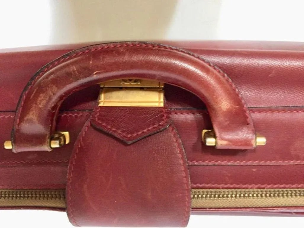 Cartier Must De Cartier Burgundy Red C Logo Leather Suitcase Luggage Paris 1975 - 3