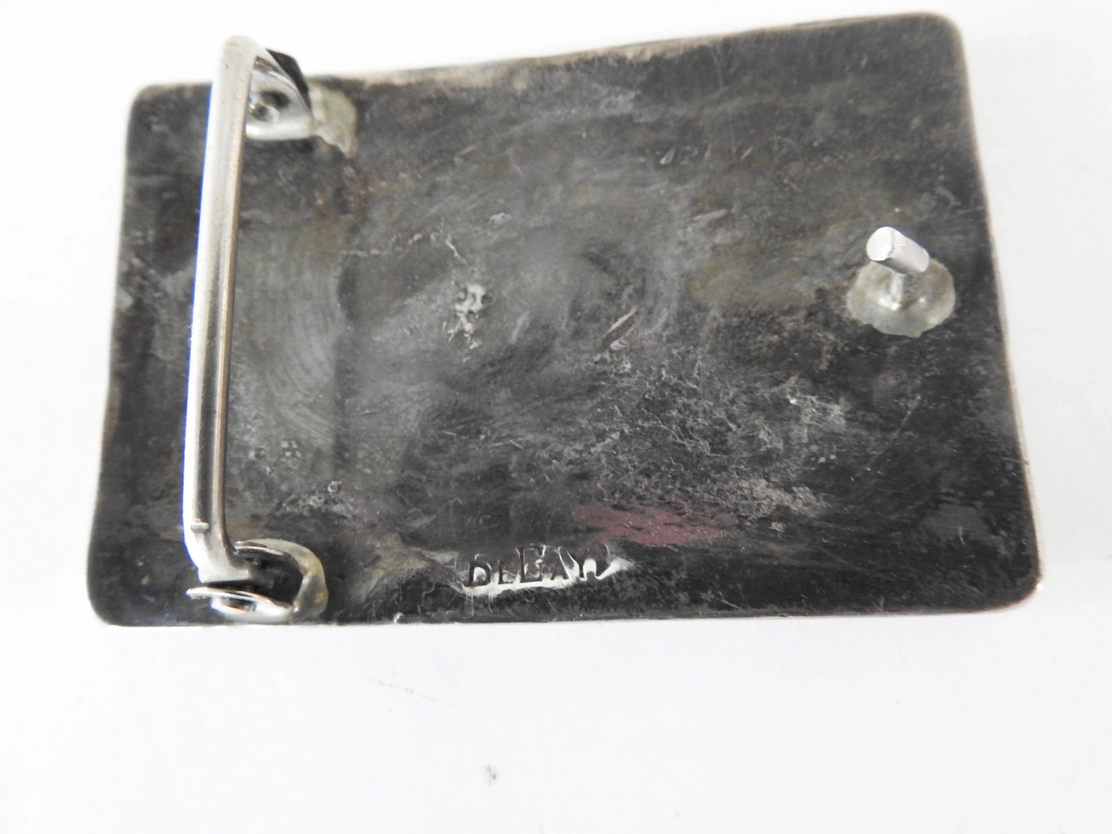 Vintage Silver With Turquoise and Coral Inlay Buckle Begay - 4