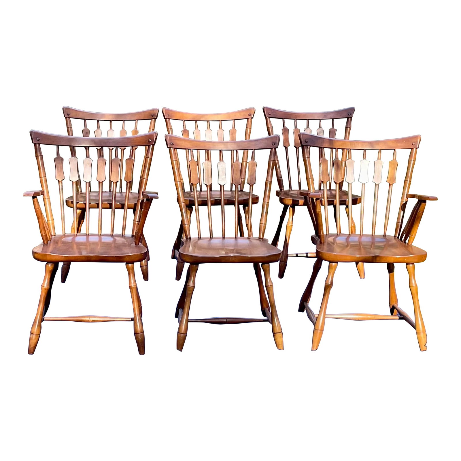 Pennsylvania House Colonial Cattail Back Maple Dining Chairs- Set of 6: Offered is a PENNSYLVANIA HOUSE Solid Hard Rock Maple Colonial Early American Cattail Back dining chair set. The set consists of two arm chairs and four side chairs. Pennsylvania House has long had a