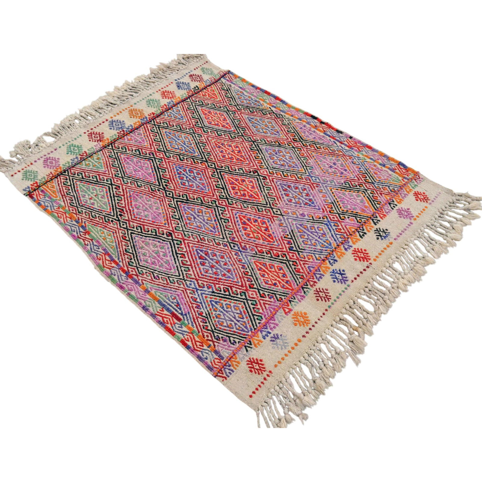 Vintage Hand Woven Kilim Rug. Turkish Jajim Wool Kilim Sofreh Deco Rug Embroidered - 3"²5"³ - 2