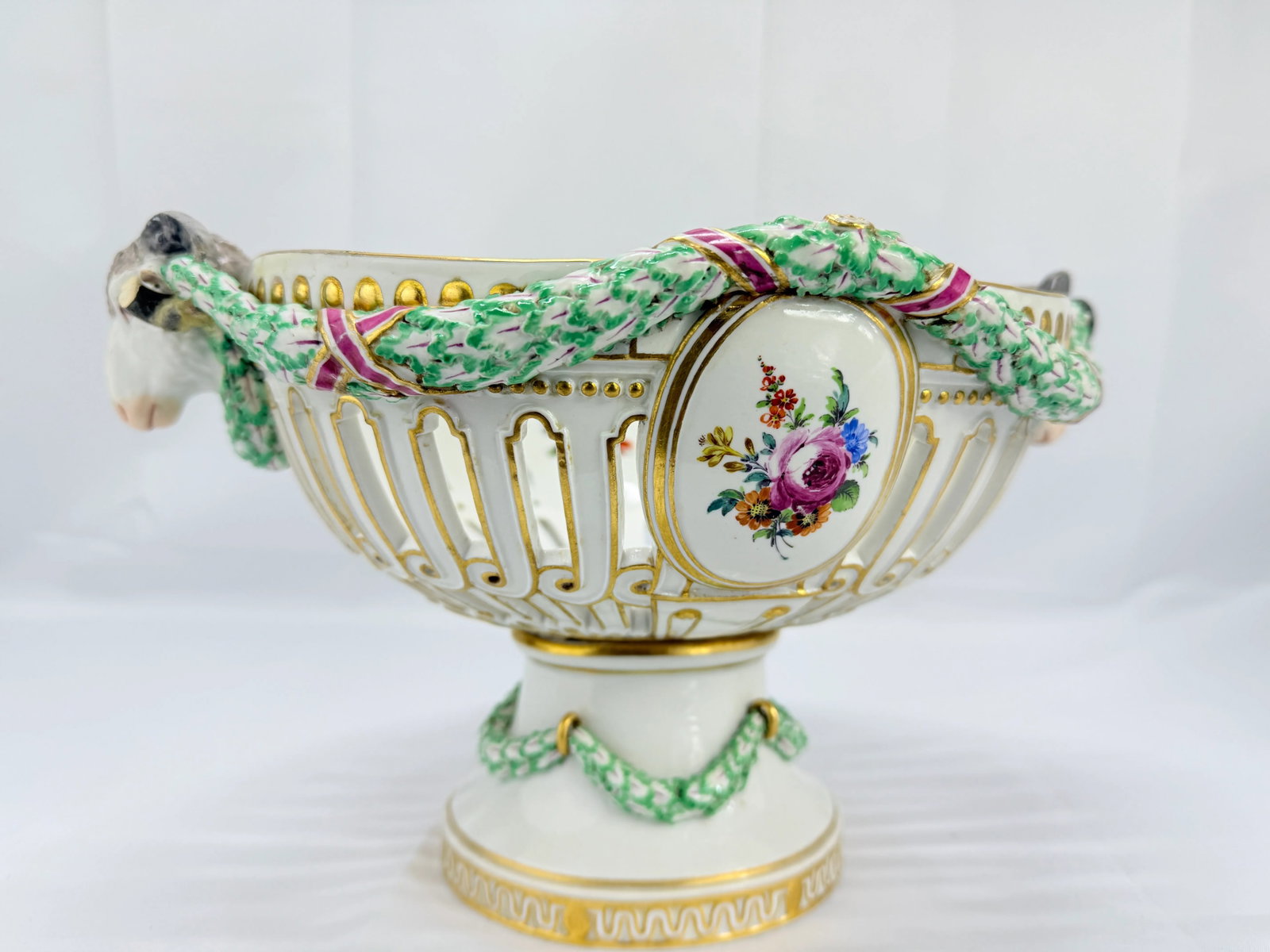 19th Century, Meissen Porcelain Ram's Head & Floral Centerpiece - 10