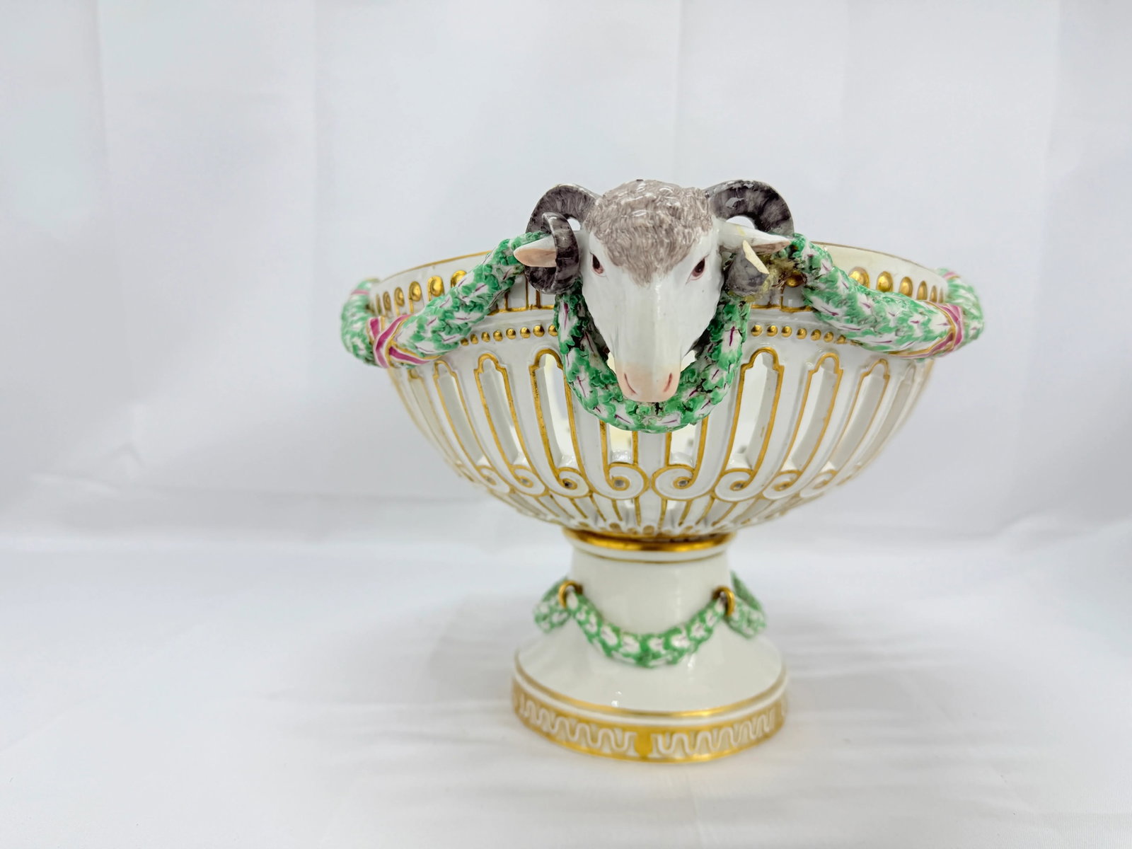 19th Century, Meissen Porcelain Ram's Head & Floral Centerpiece - 11