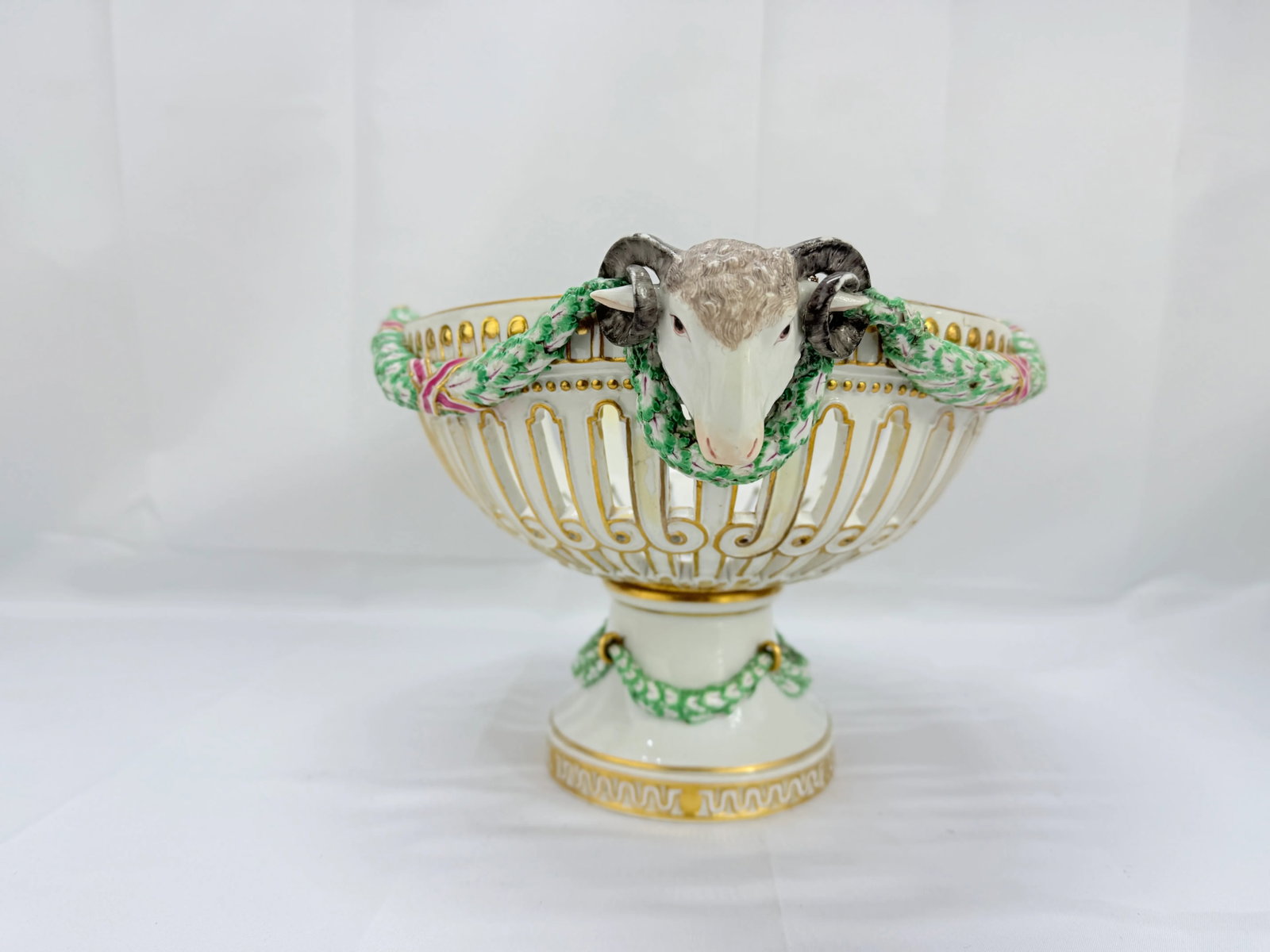 19th Century, Meissen Porcelain Ram's Head & Floral Centerpiece - 2