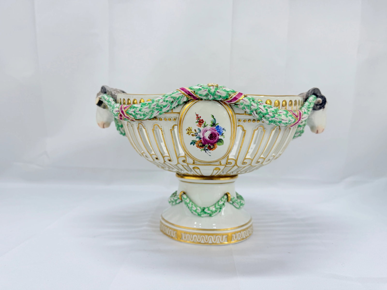 19th Century, Meissen Porcelain Ram's Head & Floral Centerpiece - 3