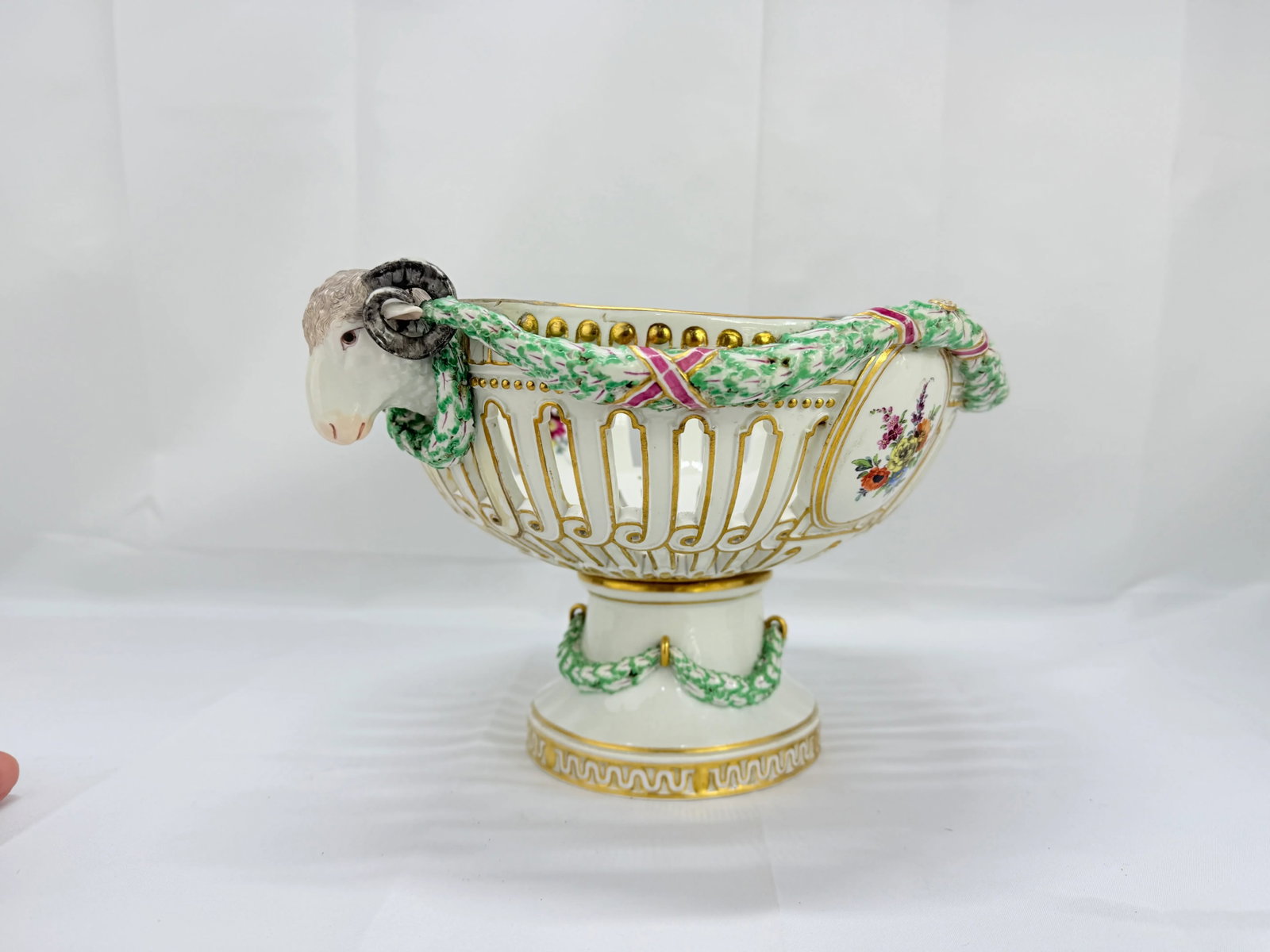 19th Century, Meissen Porcelain Ram's Head & Floral Centerpiece - 4