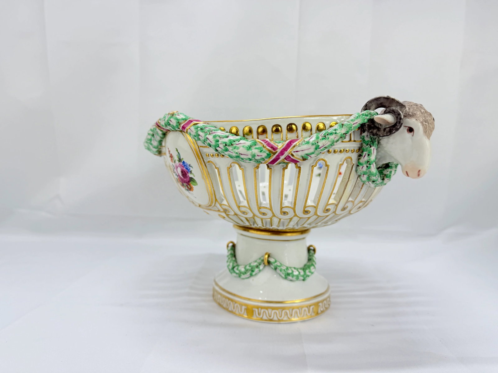 19th Century, Meissen Porcelain Ram's Head & Floral Centerpiece - 5