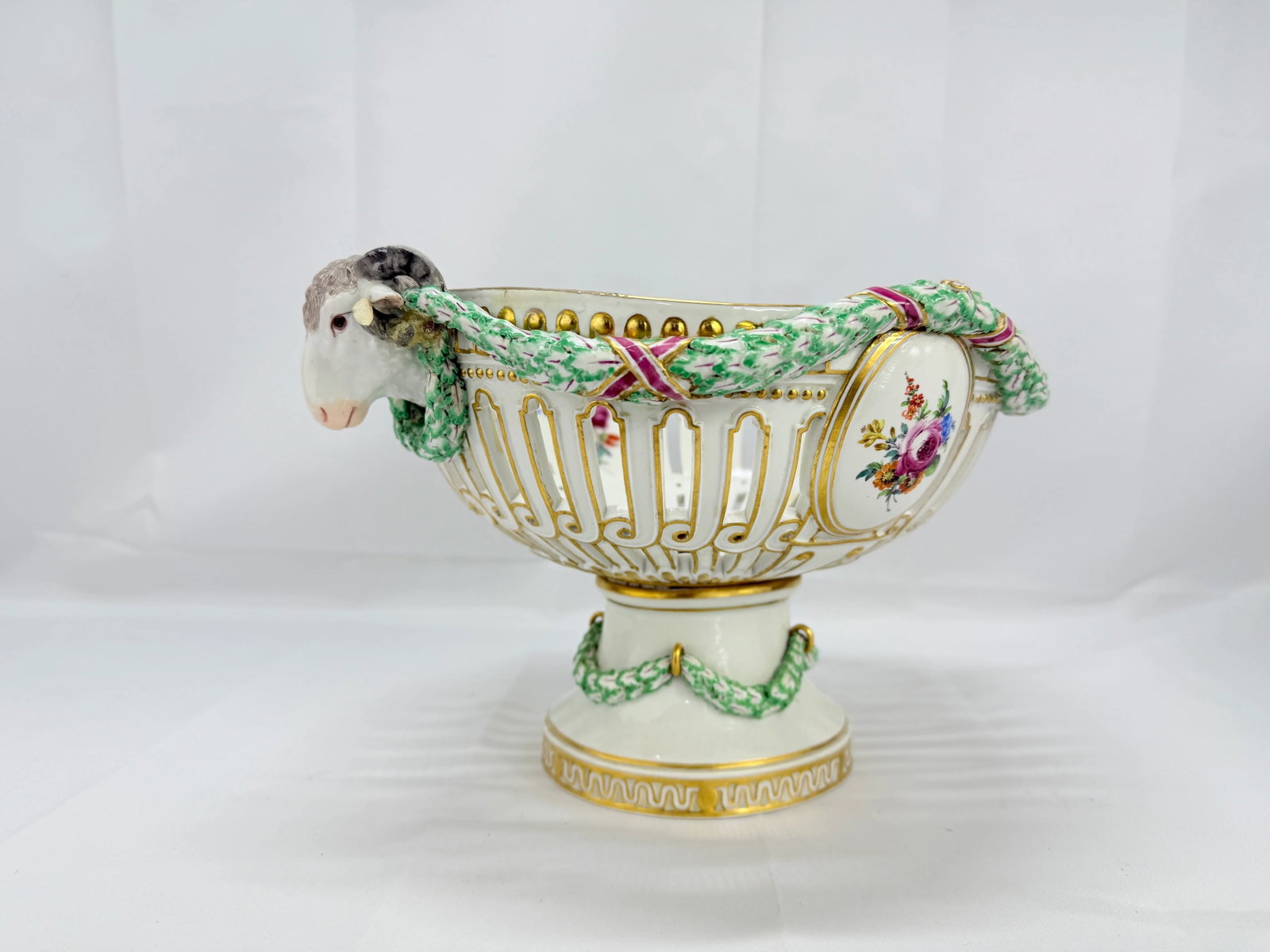 19th Century, Meissen Porcelain Ram's Head & Floral Centerpiece - 6