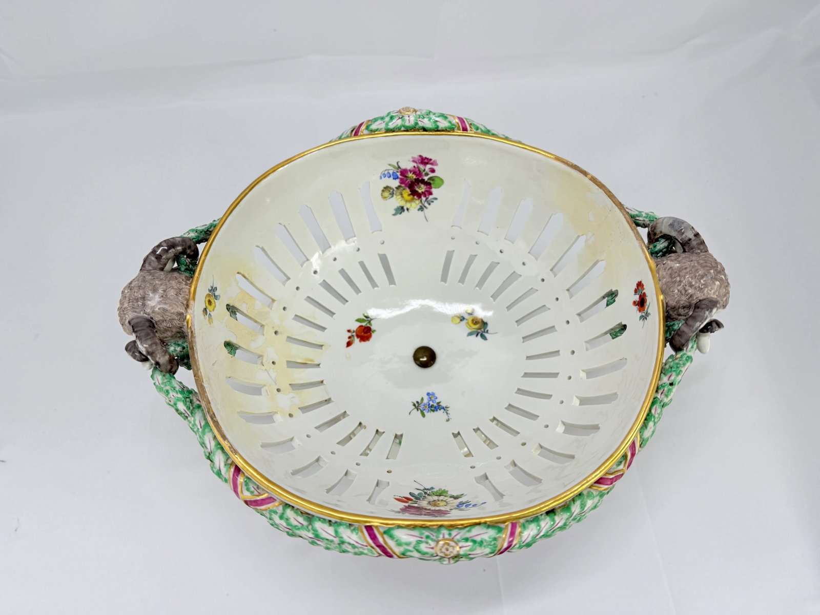 19th Century, Meissen Porcelain Ram's Head & Floral Centerpiece - 7