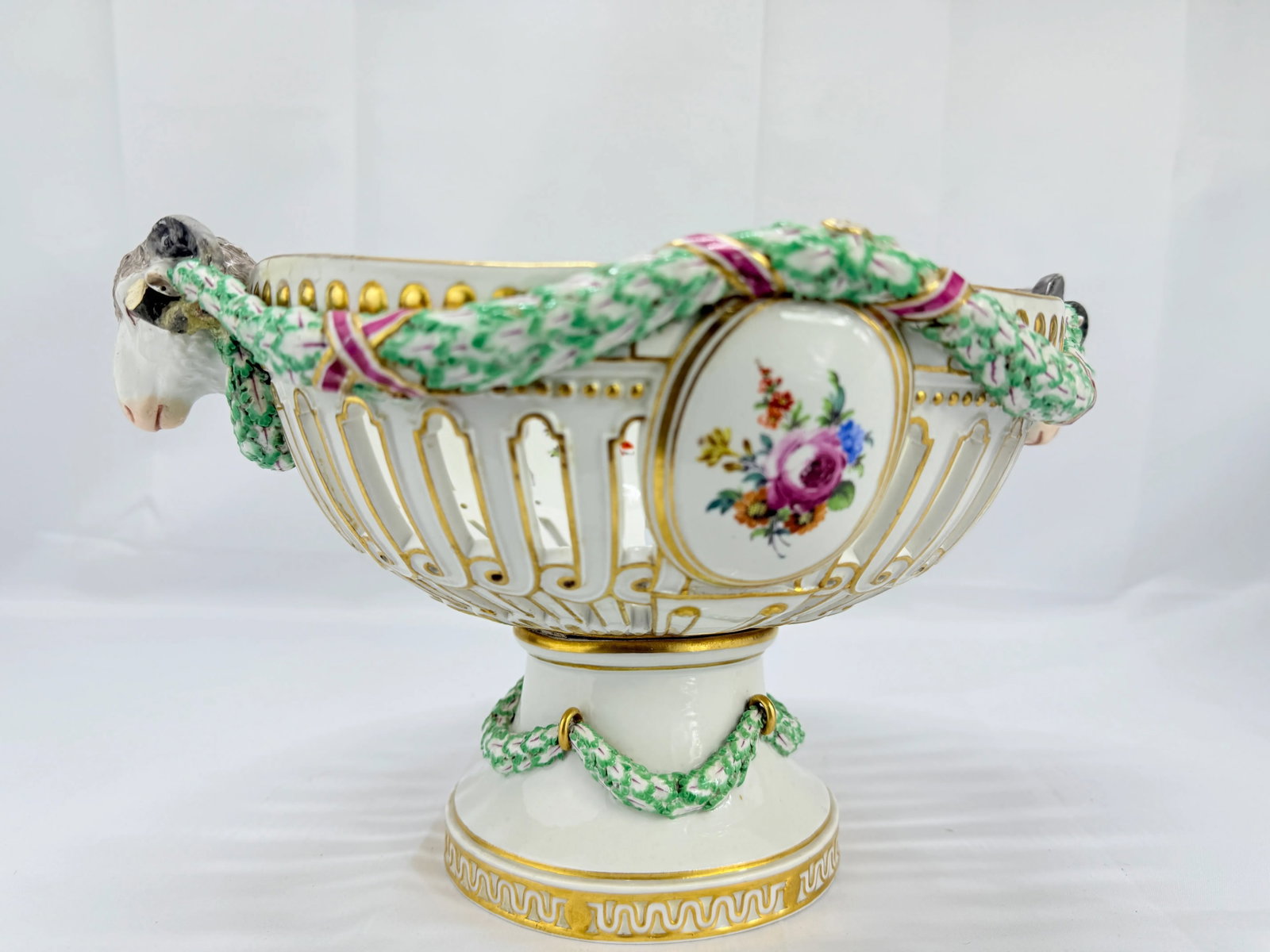 19th Century, Meissen Porcelain Ram's Head & Floral Centerpiece - 8