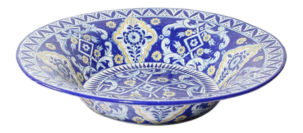 Oversized Blue and White Mexican Talavera Glazed Ceramic Bowl (1 of 11)