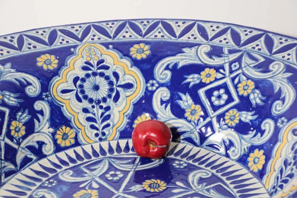 Oversized Blue and White Mexican Talavera Glazed Ceramic Bowl - 2