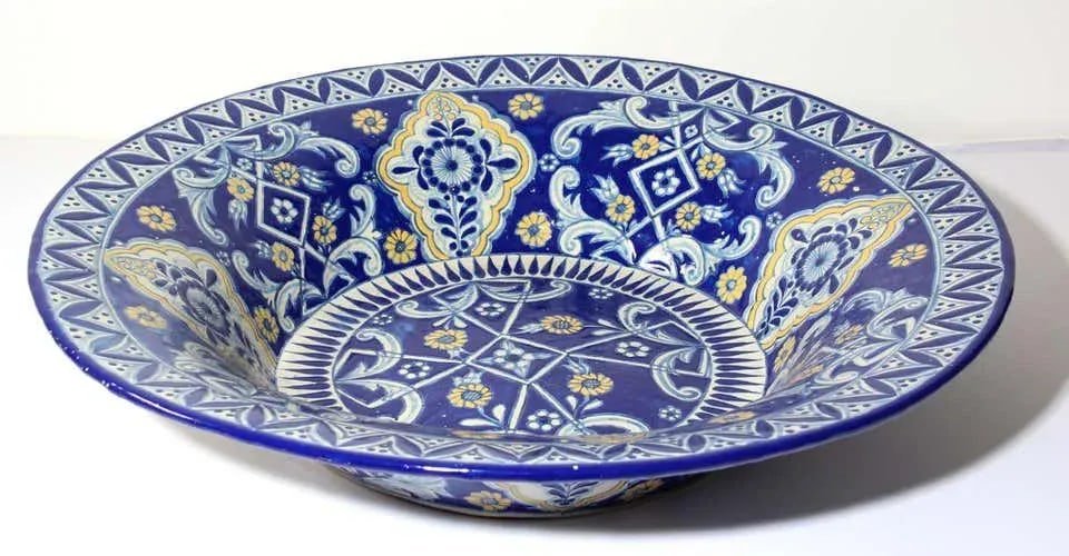 Oversized Blue and White Mexican Talavera Glazed Ceramic Bowl - 3