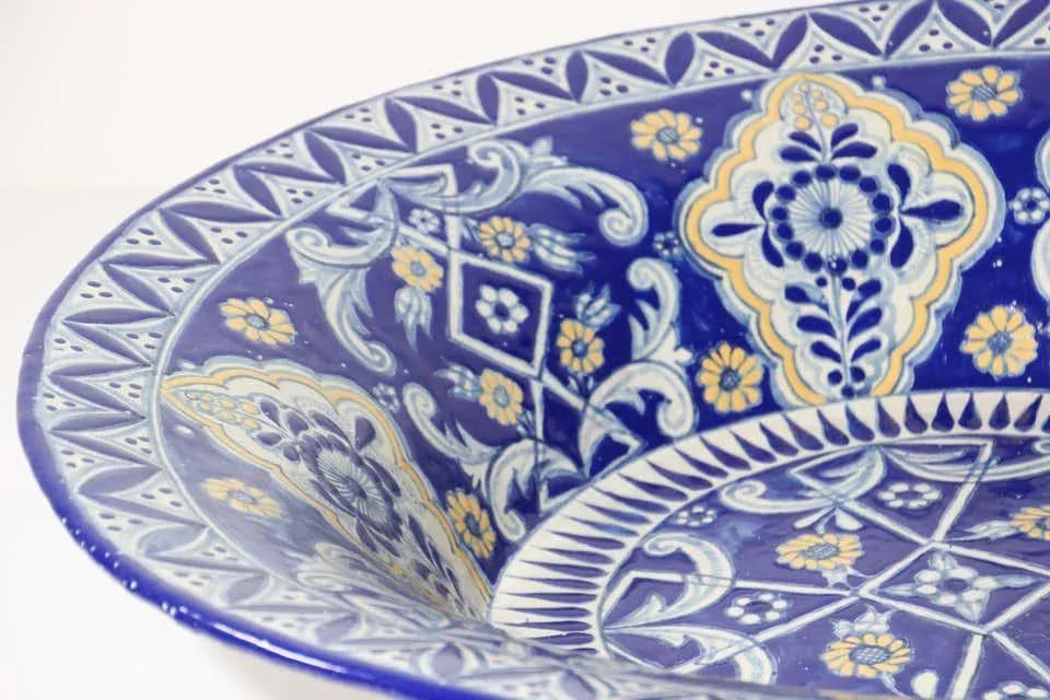 Oversized Blue and White Mexican Talavera Glazed Ceramic Bowl - 6