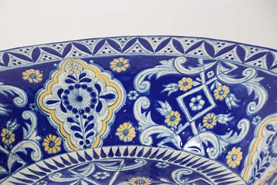 Oversized Blue and White Mexican Talavera Glazed Ceramic Bowl - 7