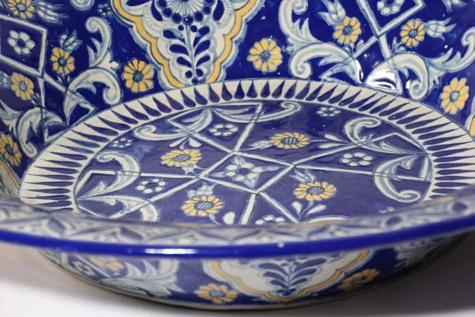 Oversized Blue and White Mexican Talavera Glazed Ceramic Bowl - 8