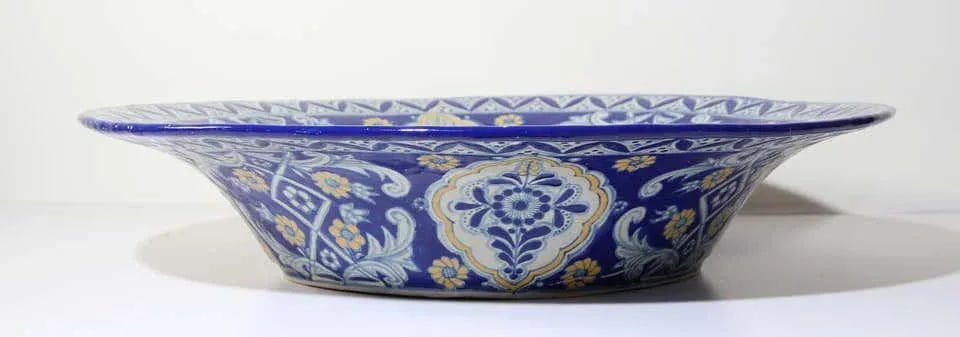 Oversized Blue and White Mexican Talavera Glazed Ceramic Bowl - 9