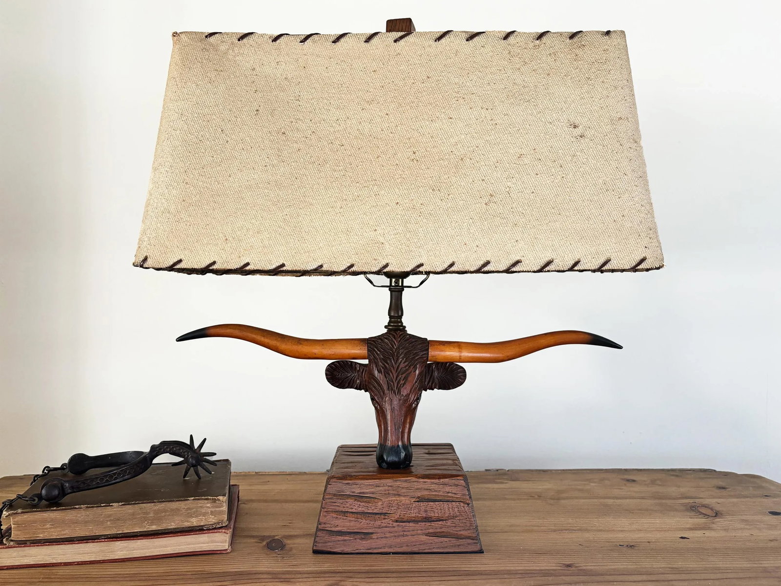 1950s Vintage A. Brandt Ranch Oak Longhorn Steer Table Lamp - 5