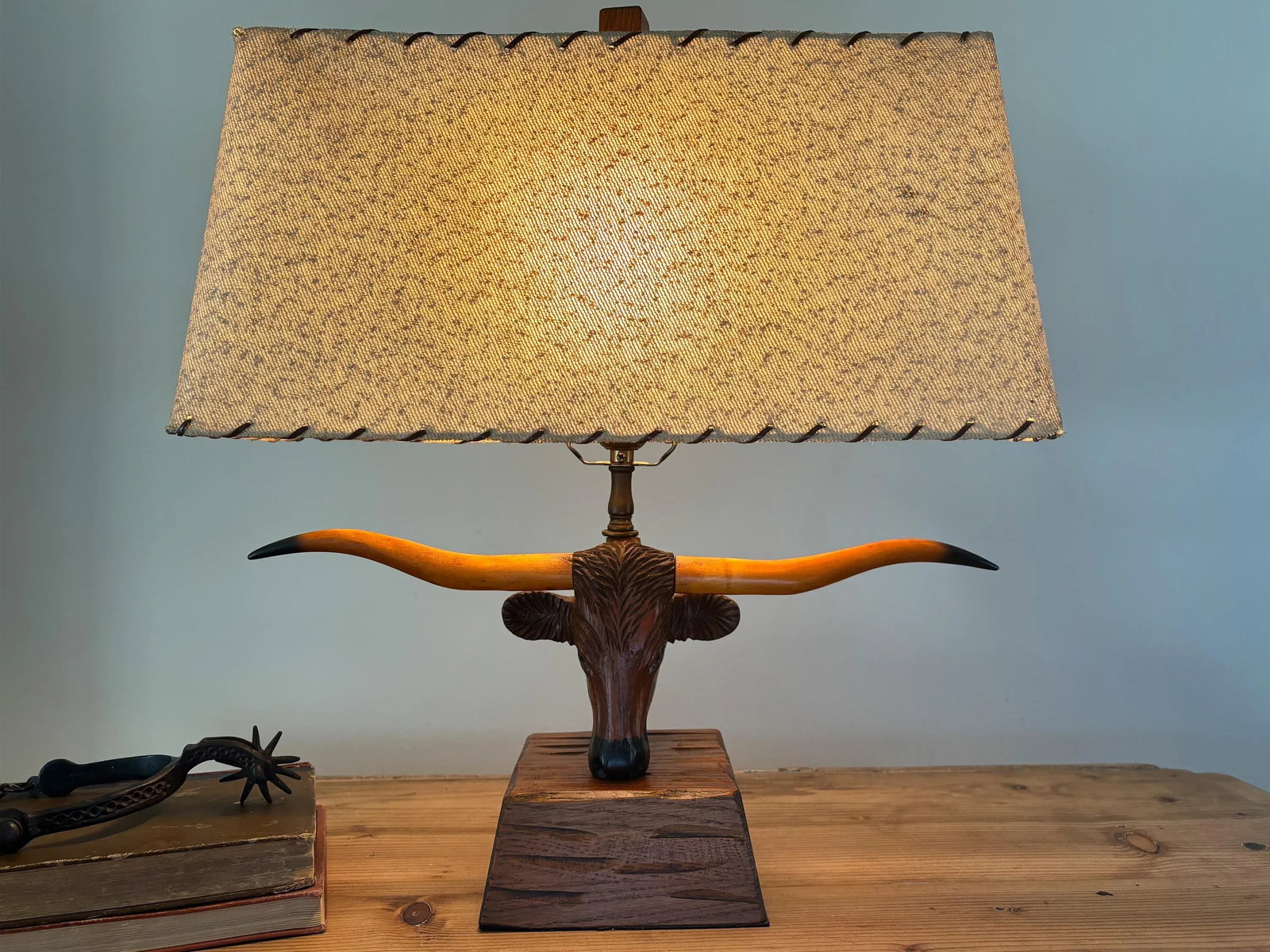 1950s Vintage A. Brandt Ranch Oak Longhorn Steer Table Lamp - 6