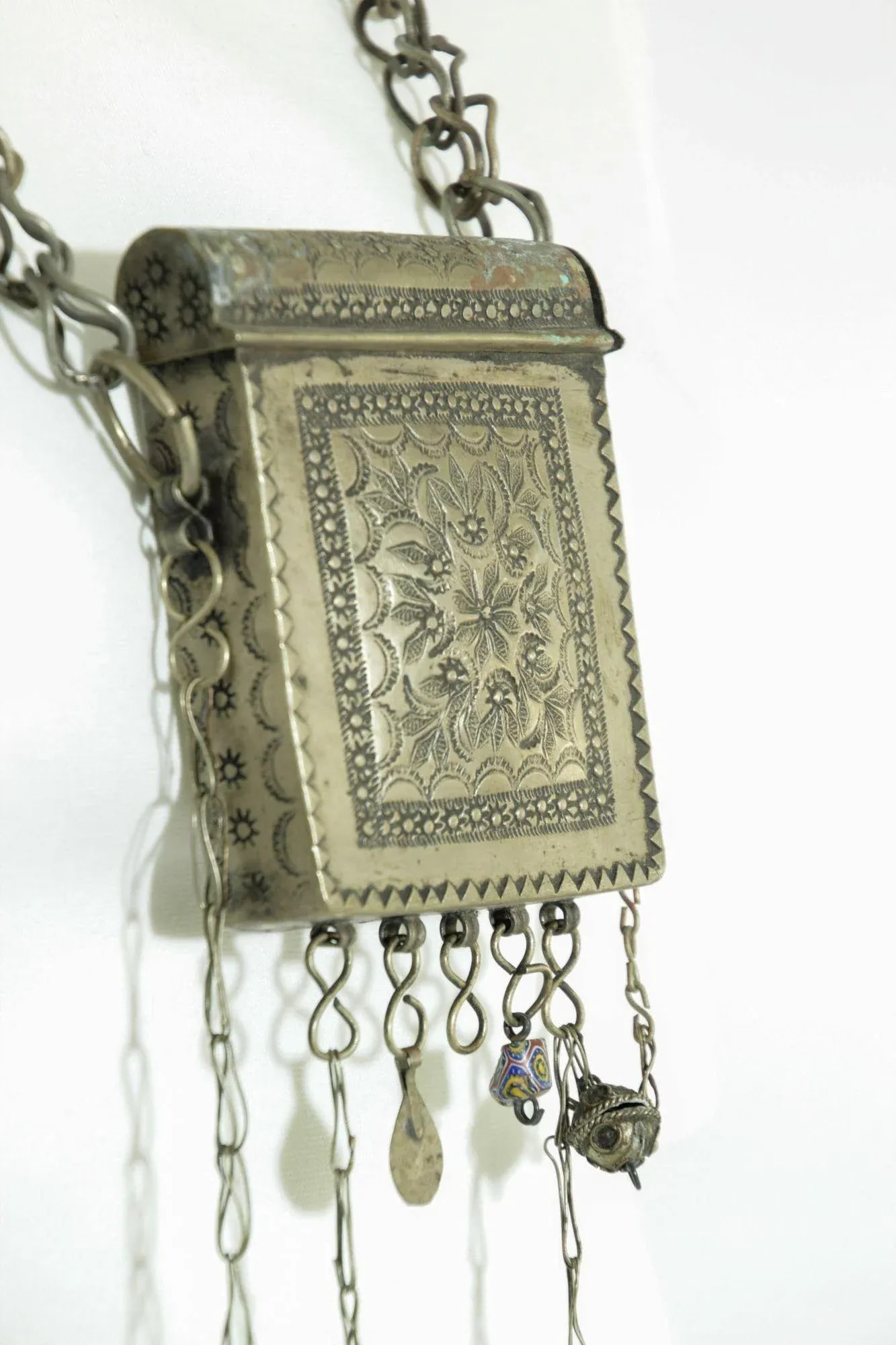 Antique Moroccan Ethnic Talisman Silver Amulet Box Holder - 10