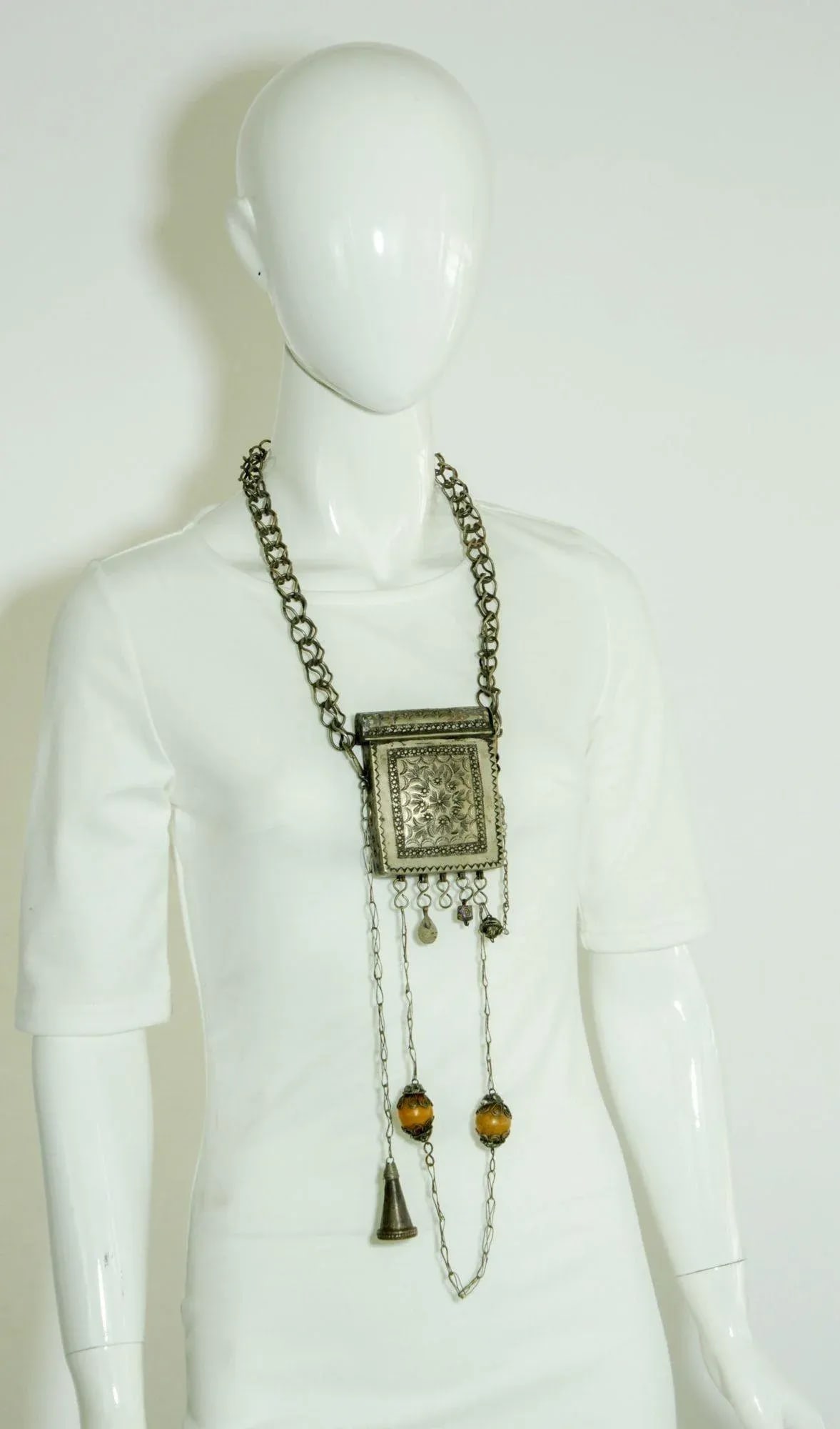 Antique Moroccan Ethnic Talisman Silver Amulet Box Holder - 3