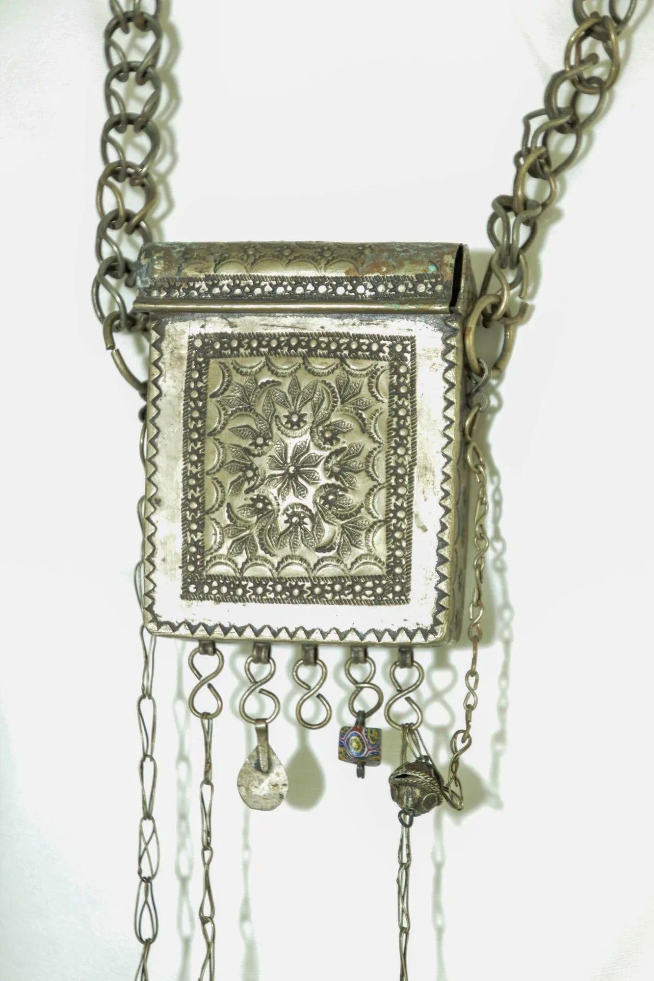 Antique Moroccan Ethnic Talisman Silver Amulet Box Holder - 4