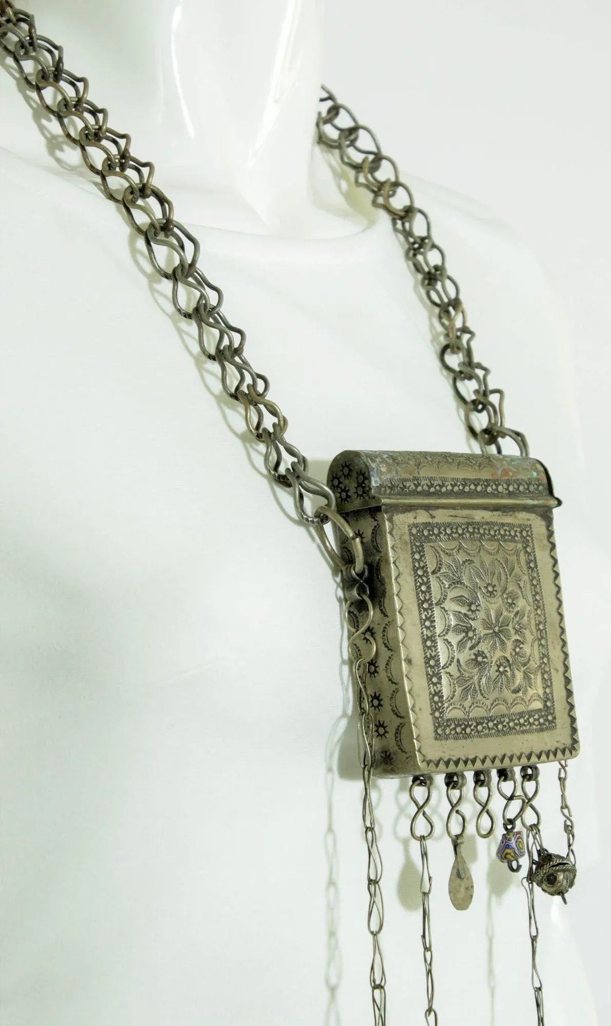Antique Moroccan Ethnic Talisman Silver Amulet Box Holder - 6