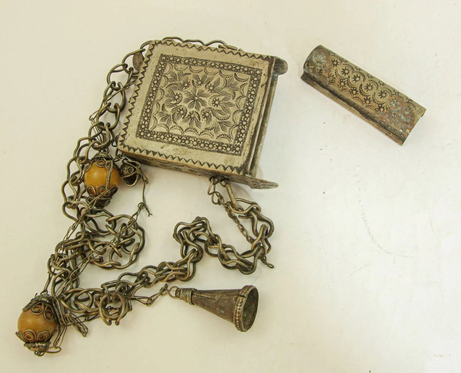 Antique Moroccan Ethnic Talisman Silver Amulet Box Holder - 7