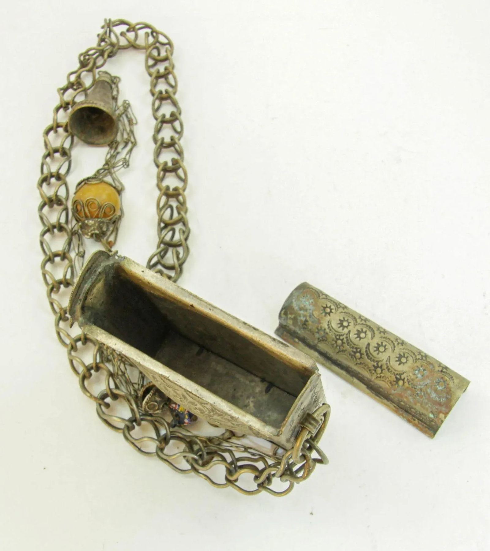Antique Moroccan Ethnic Talisman Silver Amulet Box Holder - 8