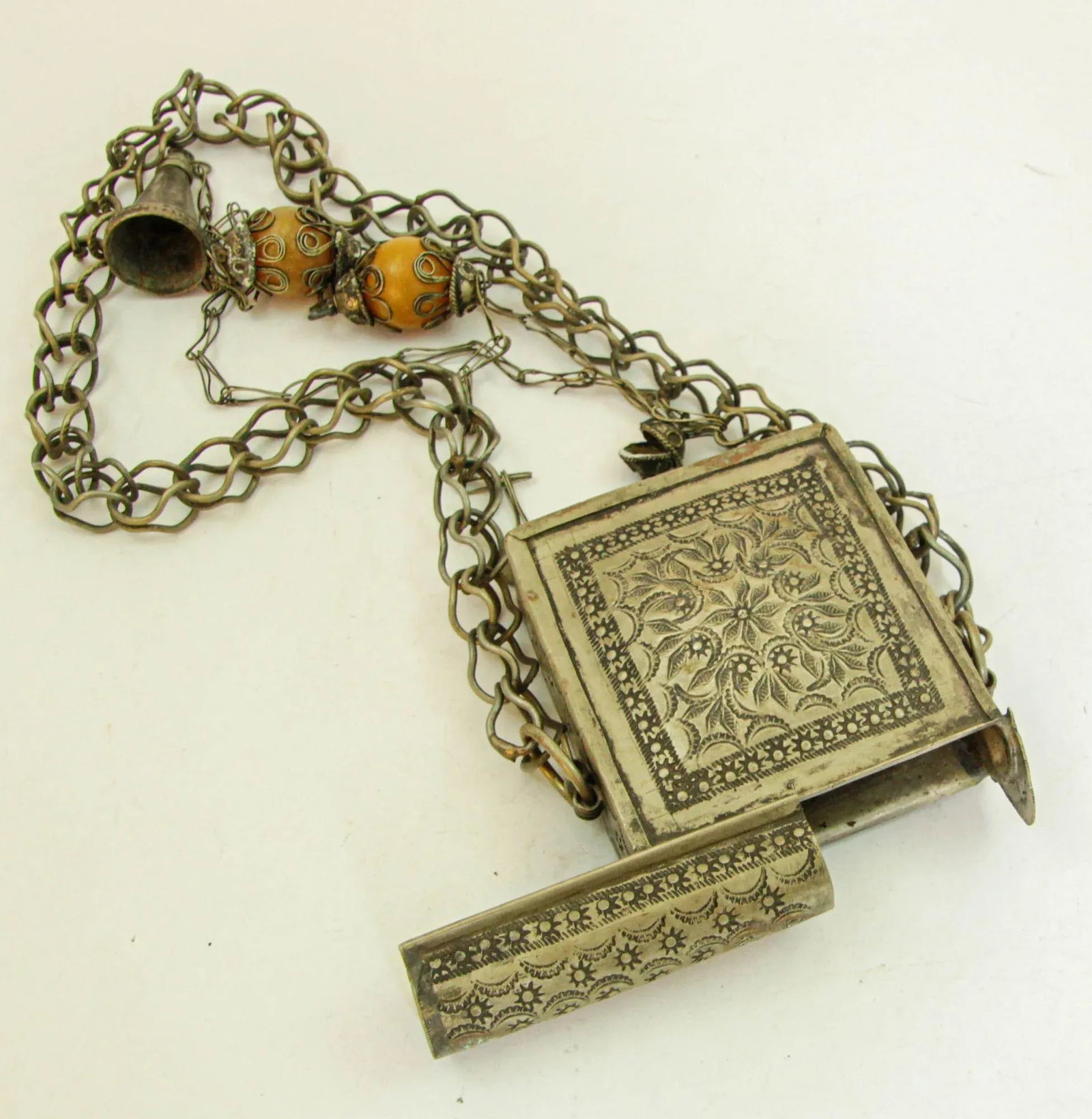 Antique Moroccan Ethnic Talisman Silver Amulet Box Holder - 9