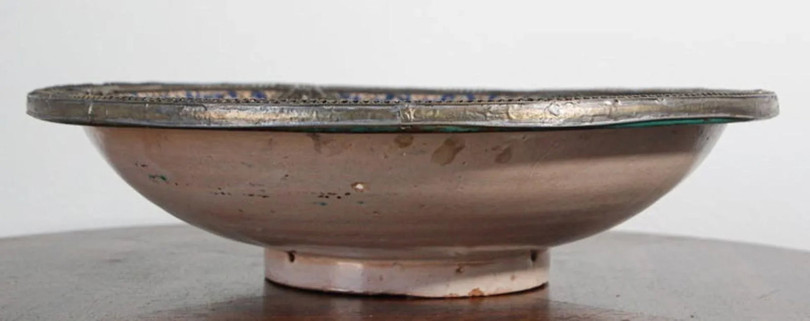 Antique Moroccan Moorish Handcrafted Ceramic Bowl Dish From Fez - 3