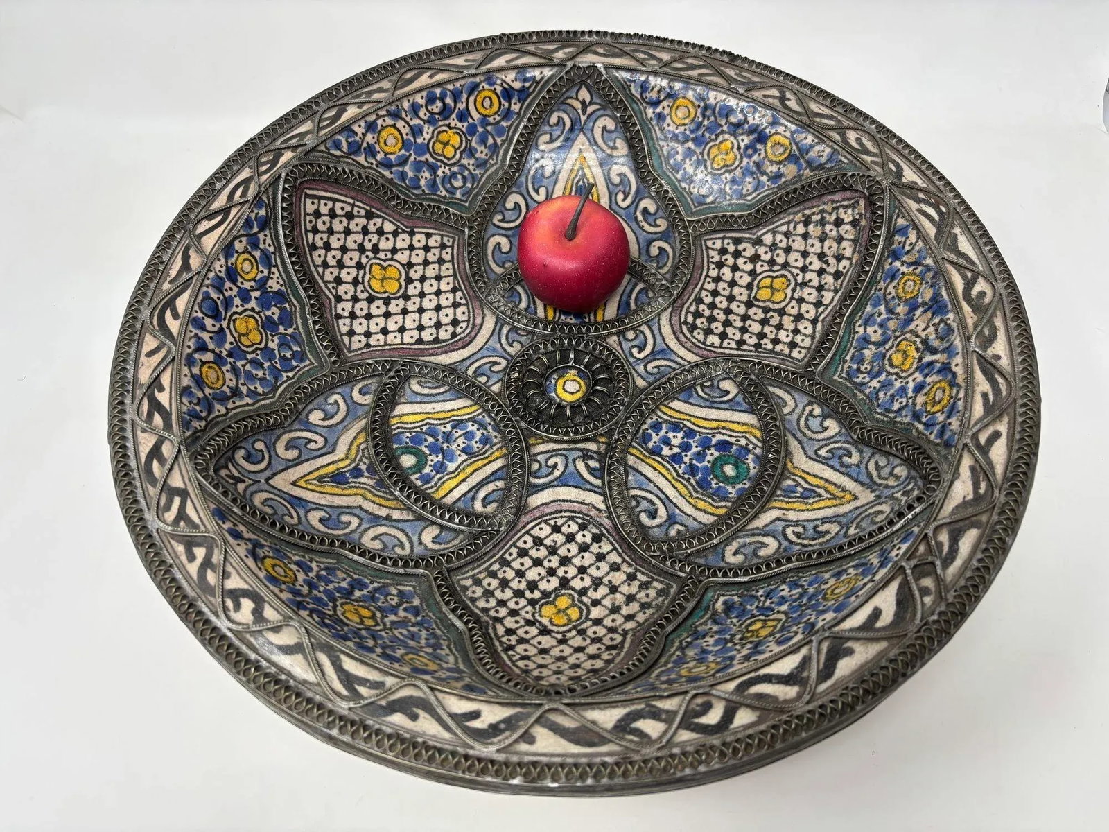Antique Moroccan Moorish Handcrafted Ceramic Bowl Dish From Fez - 4