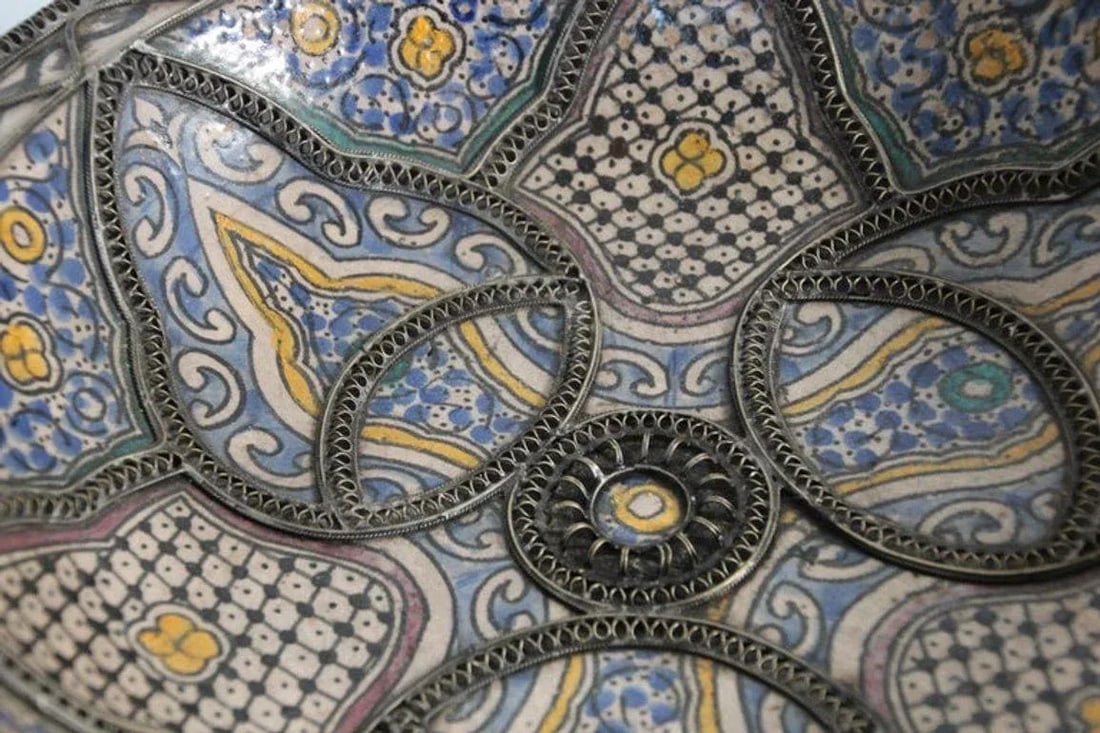 Antique Moroccan Moorish Handcrafted Ceramic Bowl Dish From Fez - 5